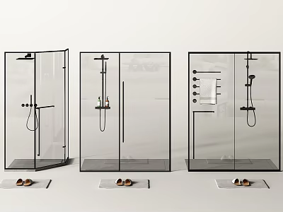 Modern Shower Head Fixtures In Transparent Glass Shower Enclosures With Bathroom Accessories 3d model