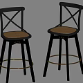 Stylish Black Cross Back Dining Chairs With Light Brown Woven Seats And Golden Footrests