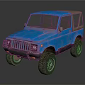 Blue Vintage Off-Road Car With Soft Top And Rugged Tires Appearance