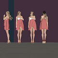 Woman Wearing Pink Dress and High Heels Shown from Four Different Angles 3d model