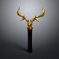 Elegant Modern Decorative Golden Deer Antlers Sculpture with Black Base