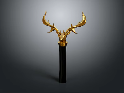 Elegant Modern Decorative Golden Deer Antlers Sculpture with Black Base 3d model