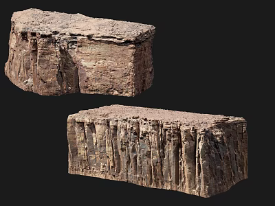 Natural Stone and Wood Decorative Blocks with Textured Rustic Surface Design 3d model