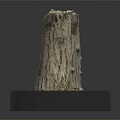 Wooden Stump Decorative Piece In Black Circular Base With White Stone Fragments And Green Grass
