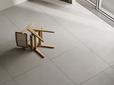 Gray Floor Tiles In Modern Interior With Wooden Structure And Bright Light Through Window 3d model