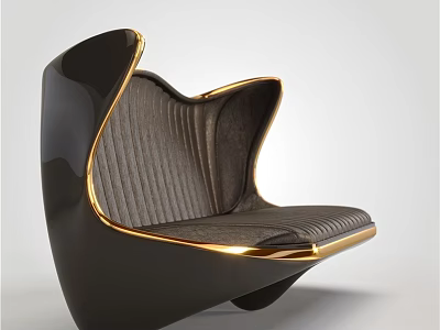 Modern Sculptural Single Chair With Black Frame Gold Accents And Streamlined Design 3d model