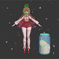 Fantasy Red Haired Fox Girl Character With White Petals Blue Canister And Pink Substance