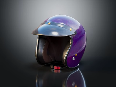 Shiny Purple Helmet With Metallic Accents And Dark Inner Lining On Reflective Base 3d model