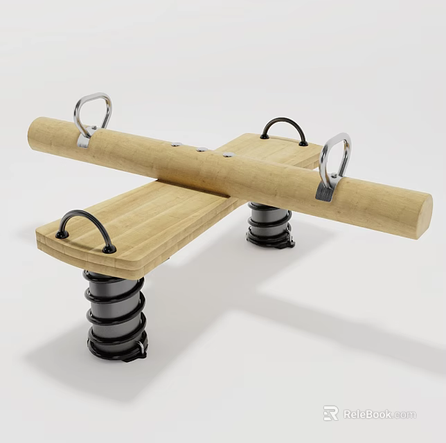 Outdoor Wooden Play Equipment With Spring Bases And Metal Rings 3d model 