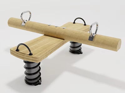 Outdoor Wooden Play Equipment With Spring Bases And Metal Rings 3d model
