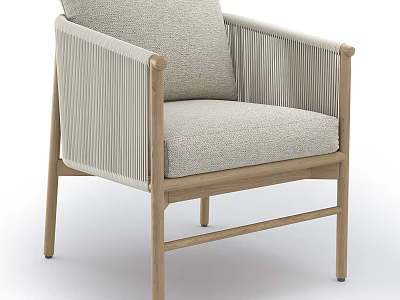 Light Colored Wooden Frame Accent Chair with Woven Sides and Padded Seat Backrest 3d model