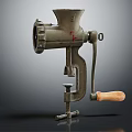 Vintage Manual Meat Grinder Kitchen Appliance With Metal Body And Wooden Handle