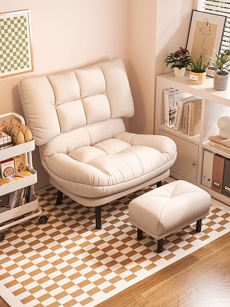 Cream Style Vintage Leisure Chair Sofa Chair Office Chair Study Lazy Sofa 3d model