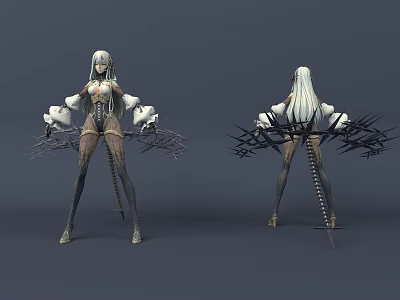 Game and Movie Character with Silver White Hair Mechanical Arms and Tight Outfit 3d model
