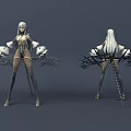 Game and Movie Character with Silver White Hair Mechanical Arms and Tight Outfit