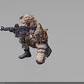 Man In Camouflage Uniform Crouching In Tactical Position Holding Rifle