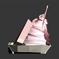 Fresh Watermelon Slice With Pink Ice Cream And Orange Spoon In Paper Bowl