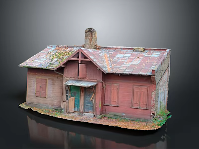 Small House Model With Worn Out Appearance Red Walls Rusted Roof Weeds And Chimney 3d model