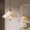 Modern Pleated Pendant Light Featuring Wooden Finial And Cream Scalloped Shade