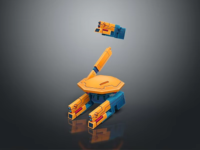 Orange And Blue Mechanical Weapon Model With Rotatable Battery Structure And Small Mecha Design 3d model