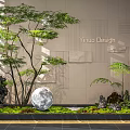 Floral Art Installation Featuring Green Trees Moon Shaped Ball Stones Moss And Wall