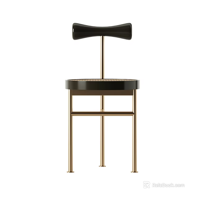 Modern Leisure Chair with Black Bow Backrest Round Seat and Gold Metal Legs 3d model 