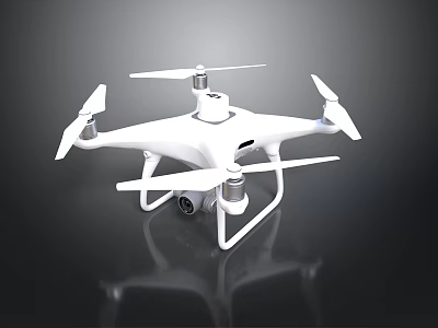 White Modern Drone Quadrotor Design With Camera And Reflective Surface On Dark Background 3d model