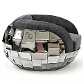 Elegant Modern Single Sofa With Gray Fabric Cushion And Silver Metal Patchwork Armrest Design 3d model