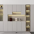 Modern White Wine Cabinet Interior With Lighting Design And Decorative Wine Bottles And Glasses