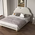 Kids Bed With Cloud Shaped Headboard White Light Gray Bedding Stuffed Toys Wooden Legs