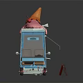 Blue Ice Cream Truck With Large Ice Cream Cone On Top And Menu Sign