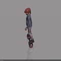 Man wearing red helmet riding hoverboard on white surface with shadow