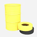 Yellow Barrel And Stacked Black Tires Isolated On White Background