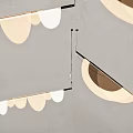 Modern Chandeliers With Curved Metal Frames And Petal Shaped Lampshades In Minimalist Interior Space