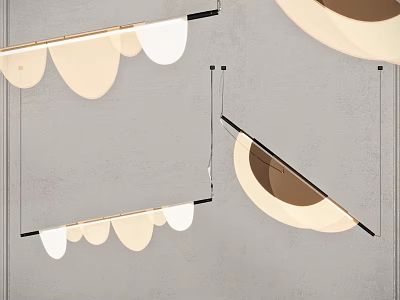 Modern Chandeliers With Curved Metal Frames And Petal Shaped Lampshades In Minimalist Interior Space 3d model