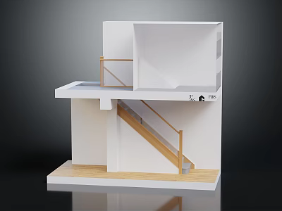Architectural Model Interior Structure With Wooden Staircase Handrail Upper And Lower Platforms 3d model