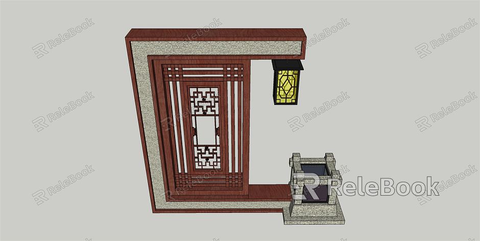 Chinese landscape lamp lattice partition wall clock model