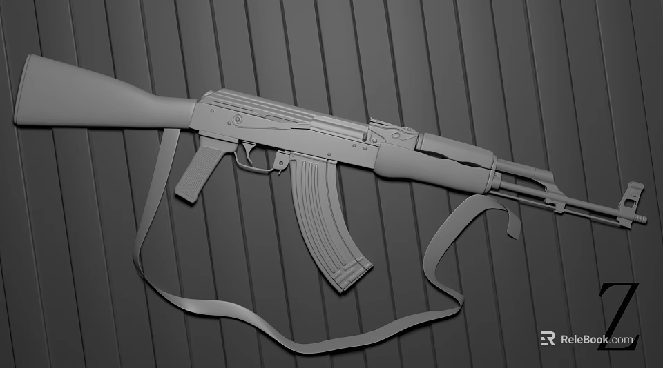 Classic Military Rifle With Leather Strap And Detachable Magazine On Wooden Background 3d model 