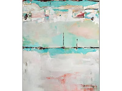 Contemporary Abstract Painting Featuring Soft Teal Pink White Tones And Textured Brushstrokes 3d model