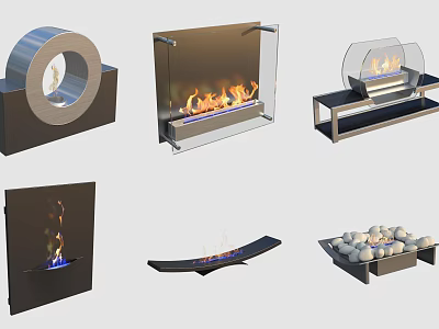 Modern Fireplace Designs With Various Styles Including Glass Front And Wall Mounted Options 3d model