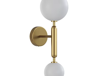 Wall Sconce With Two White Globe Shades And Golden Metal Bracket 3d model