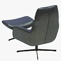 Eichholtz Modern Navy Blue Leather Lounge Chair With Ottoman And Metal Base