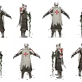 Game Movie Character Knight Armor with Red Cross Symbol Vine Decor and Cloak Multiple Angles