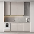 Sleek Black Kitchen Interior With Cabinets Countertop Built in Oven And Under Cabinet Lighting