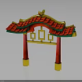 Traditional Chinese Archway Architecture With Red Pillars Golden Ornaments And Red Green Roof