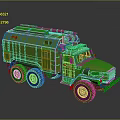 Green Military Truck With Six Wheels And Equipment On The Body