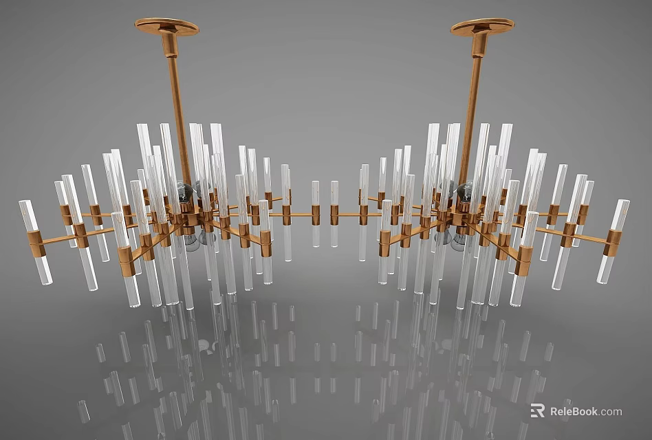 Modern Luxury Chandelier With Golden Metal Frame And Transparent Glass Tubes For Interior Decoration 3d model 