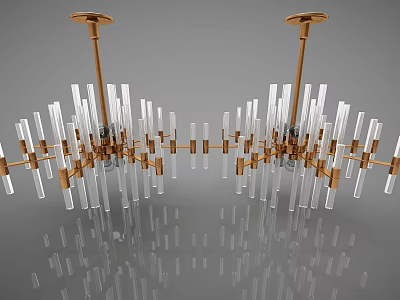 Modern Luxury Chandelier With Golden Metal Frame And Transparent Glass Tubes For Interior Decoration 3d model