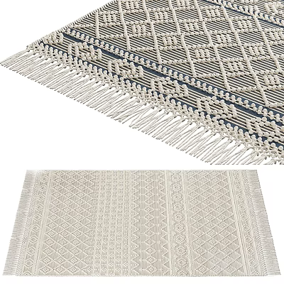 Square Rug With Geometric Pattern Woven Design And Fringe Detail For Home Decor 3d model