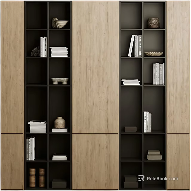 Modern Two Tone Wooden Bookcase With Spacious Open Shelves For Storing Books And Elegant Decorations 3d model 